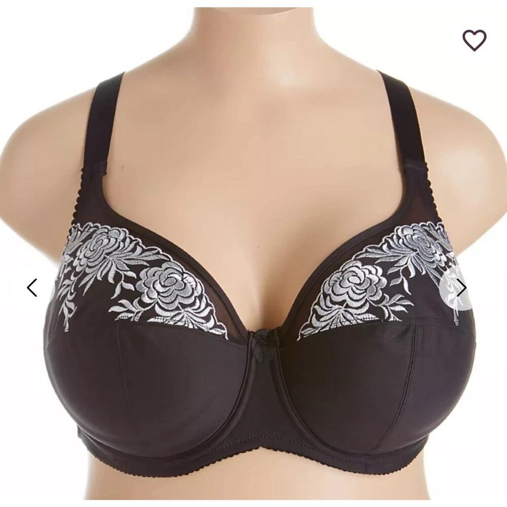 NEW $50 ELILA Embroidered Microfiber Underwire Bra 2401 Black & Silver Sz 38 F